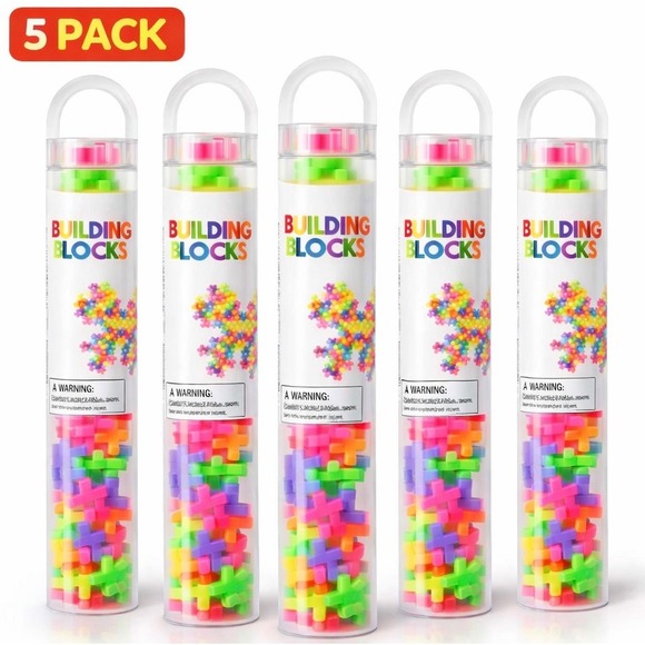 Other - 5 Pack Building Blocks Toy Tubes 72pc‎ Each Neon Interlocking Kids STEM Set